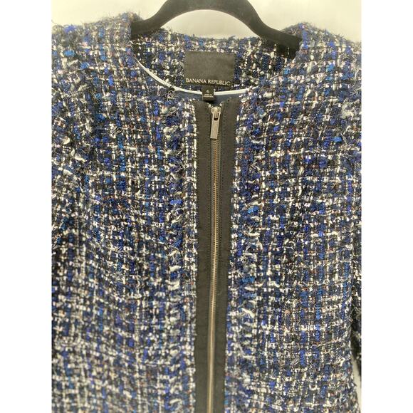 Banana Republic WOMEN 6 Tweed Collarless, Poly/Wool Blend, Navy blue jacket - Picture 3 of 6